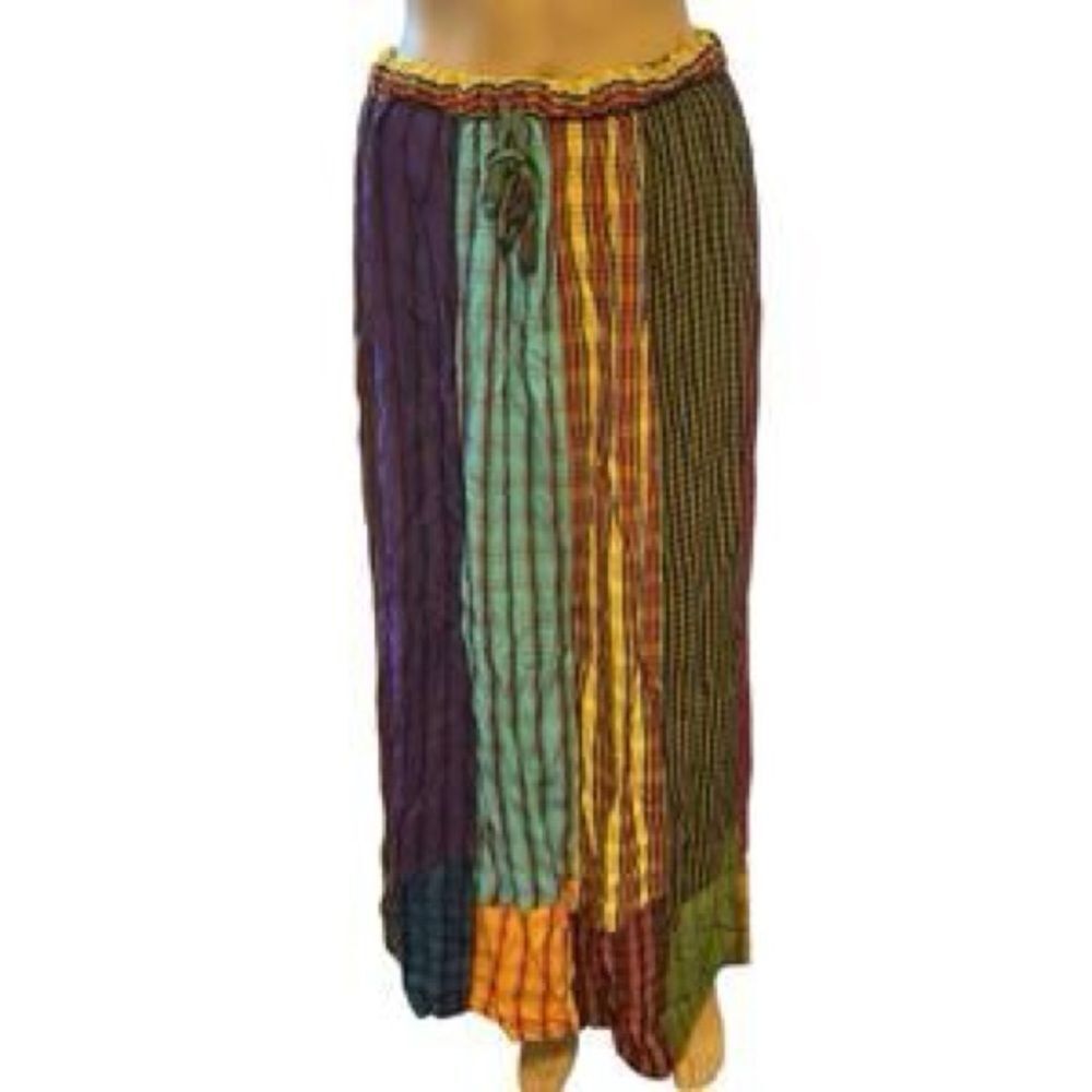 Sacred Threads Patchwork Maxi Skirt Sz M/L Bohemian Festival Folk Rustic Cottage - Picture 1 of 5